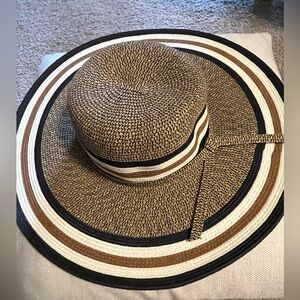 AQVA Brown-Tan and Black Wide-Brimmed Hat with Nautical Stripes